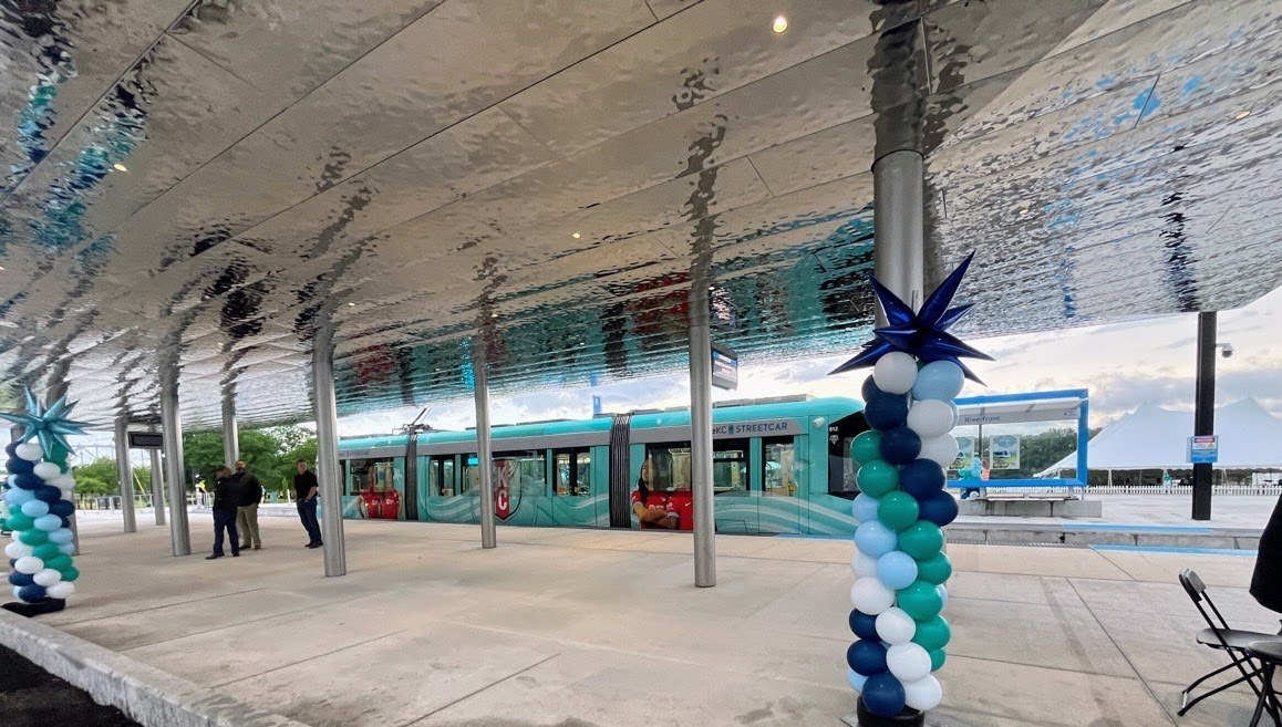 Guests walking through the streetcar station