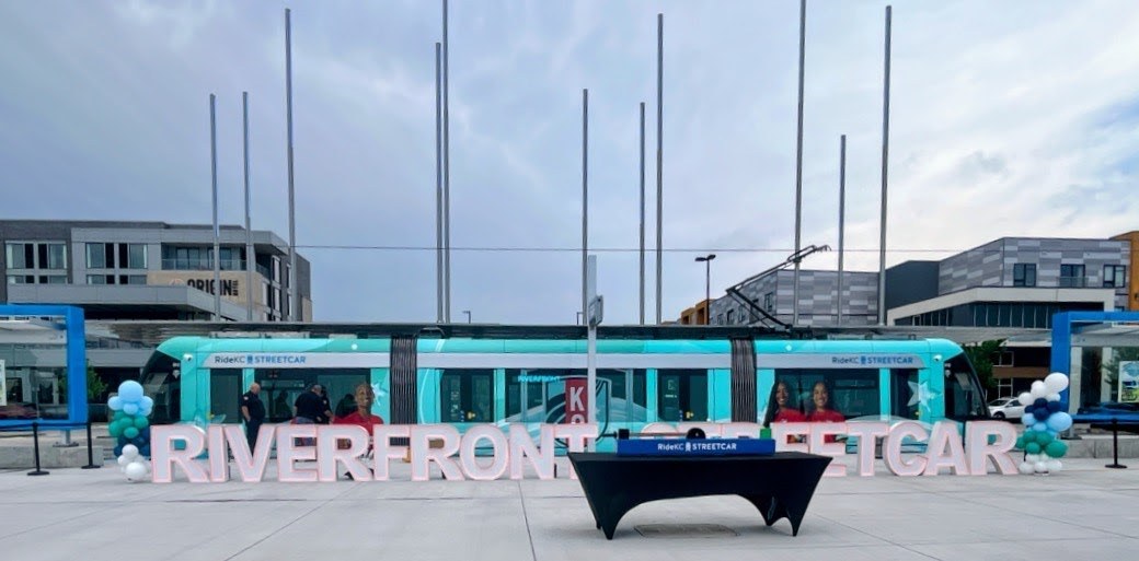Streetcar behind the Riverfront event display
