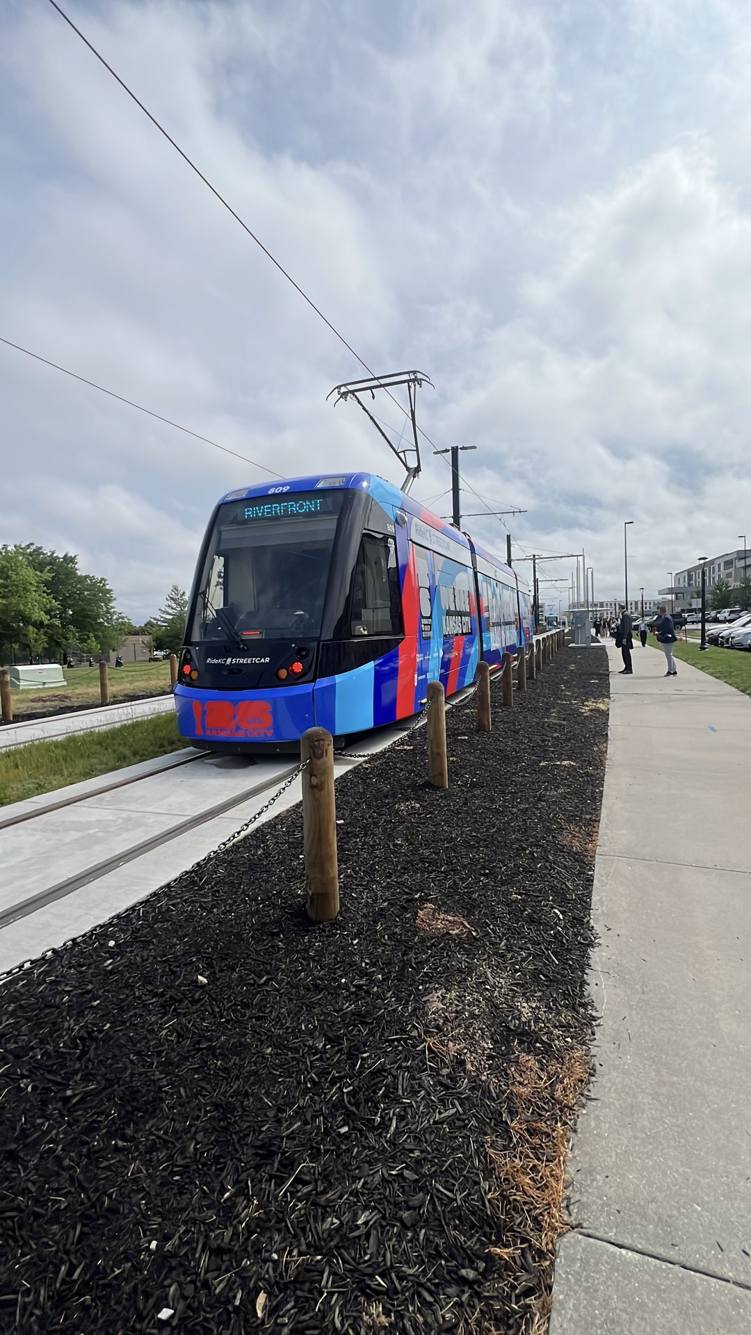 Streetcar alongside the station platform