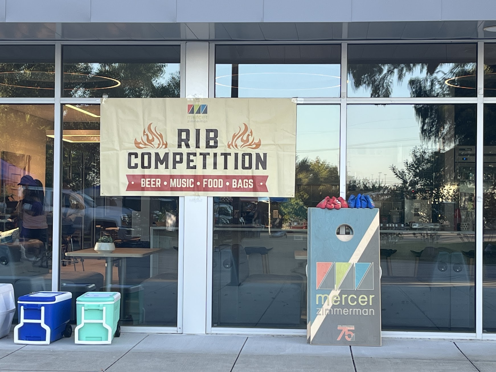Rib Competition banner at the Mercer Zimmerman headquarters entrance