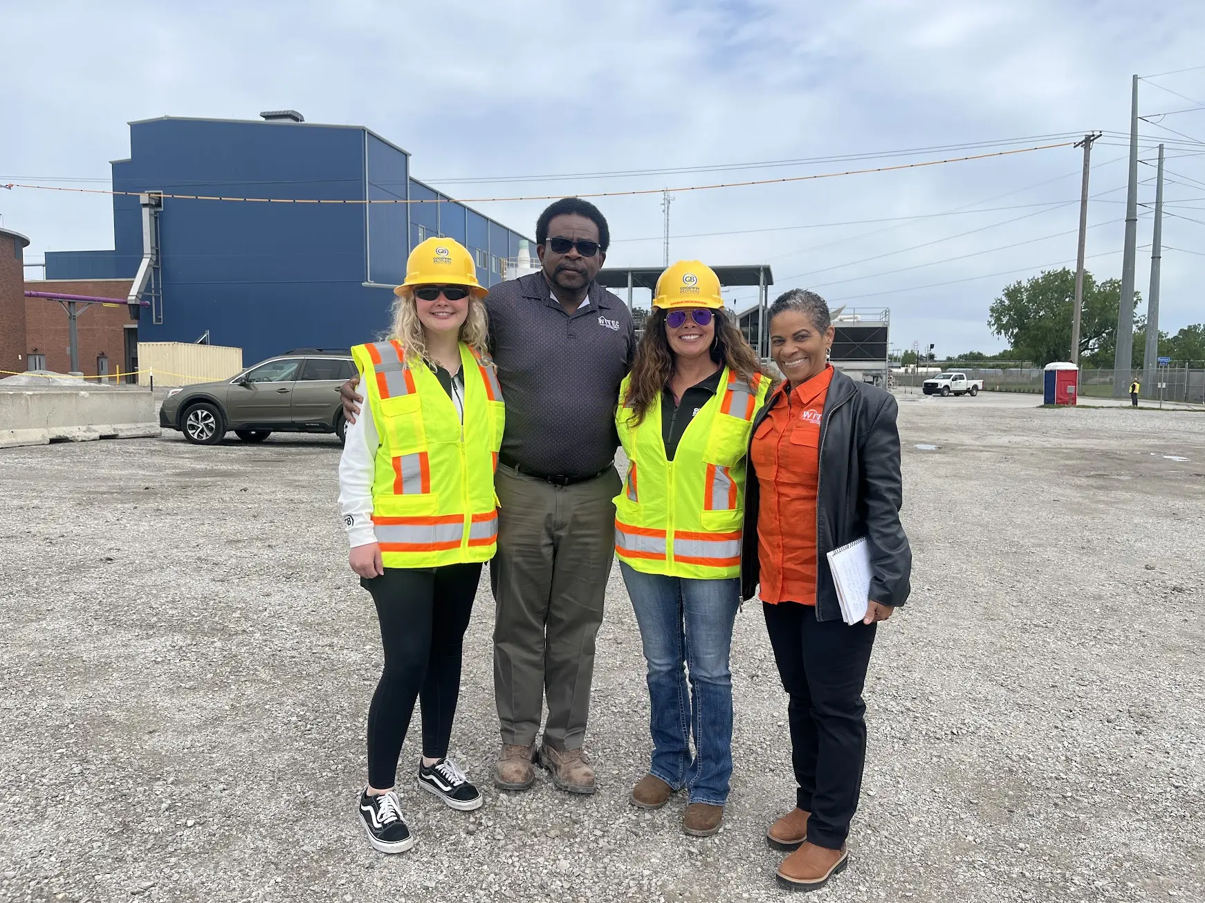 WITEC and Goodwin Brothers staff in safety vests and hard hats at the Blue River Biosolids Facility