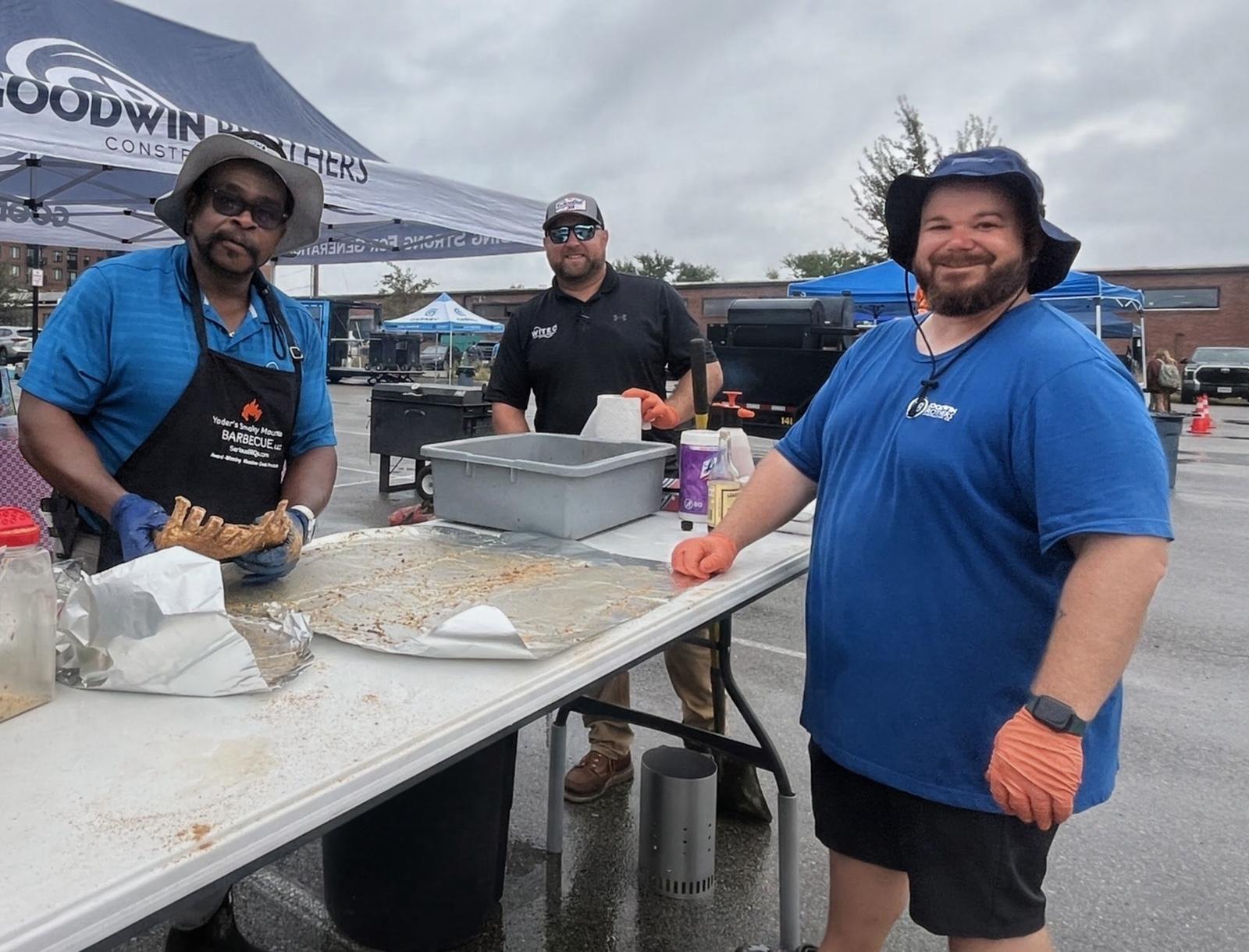 Cooking and serving at a community gathering